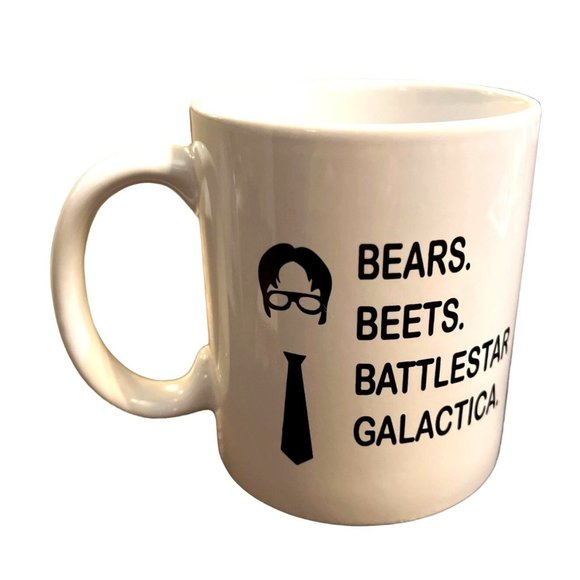The Office Dwight Shrute Bears Beets Battlestar Galactica White Coffee Mug 3.75" - Picture 2 of 5